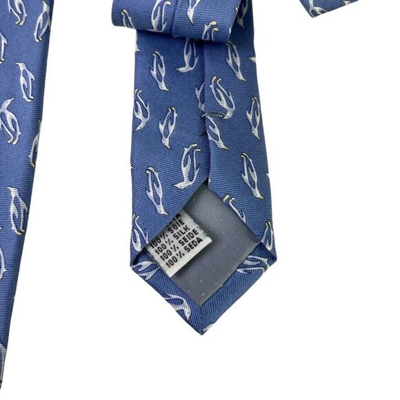 Harrods Knightsbridge Mens 100% Silk Necktie Blue Tie Penguin Print 3.5" Wide - Picture 13 of 16